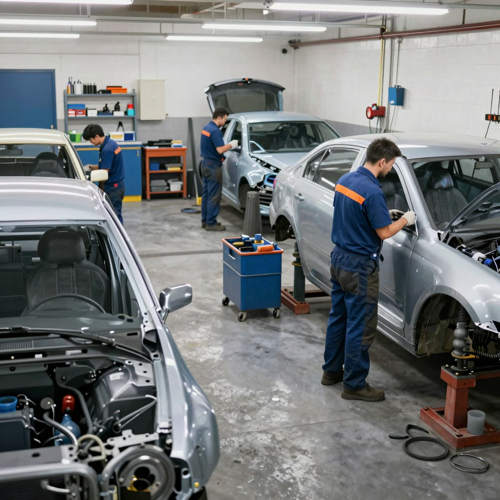 Busy Automotive Workshop Atmosphere