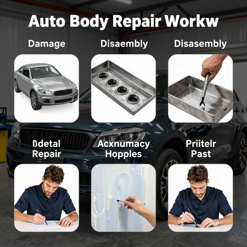 Auto body repair workflow stages diagram