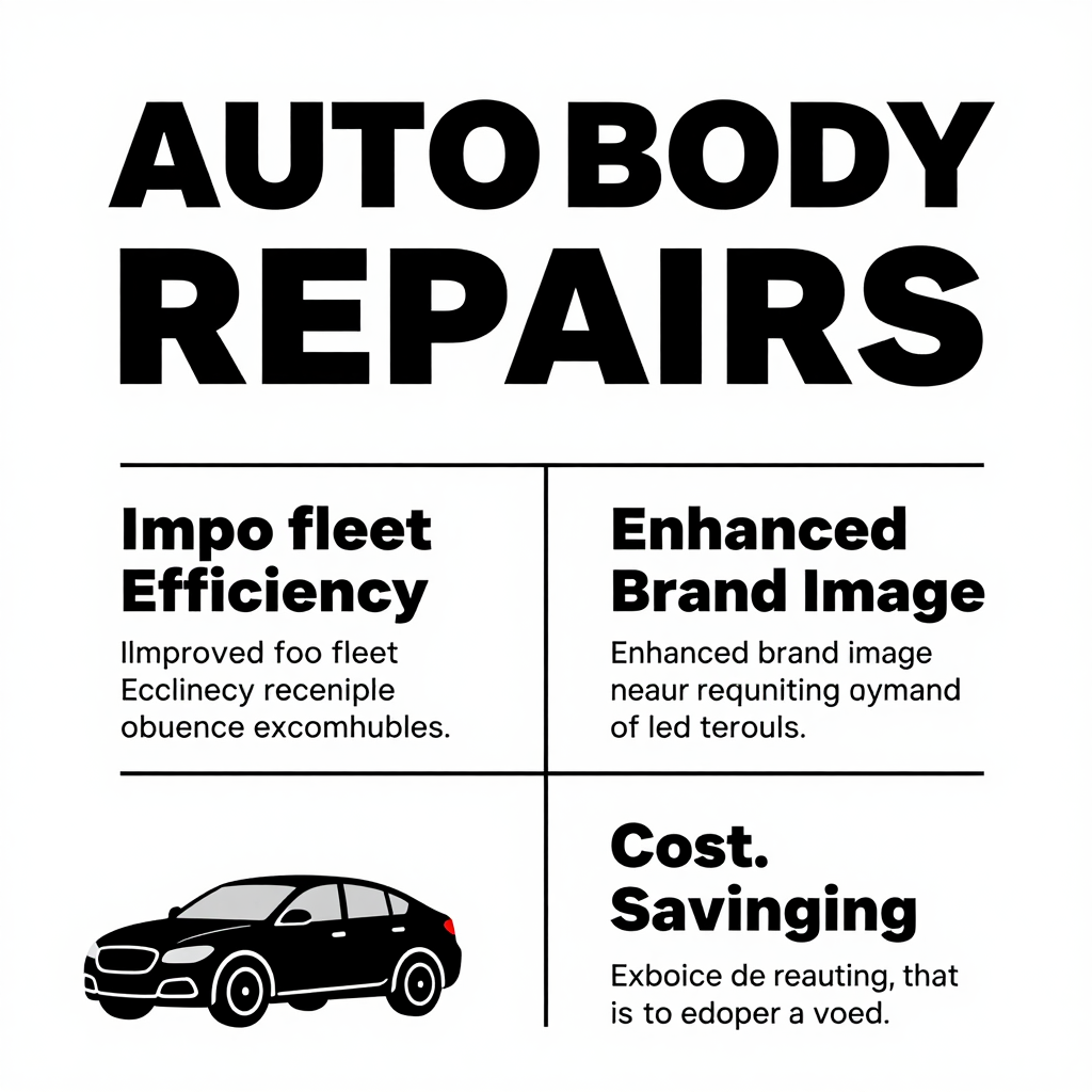 An infographic depicting the benefits of timely auto body repairs for business owners, focusing on improved fleet efficiency, enhanced brand image, and cost savings.