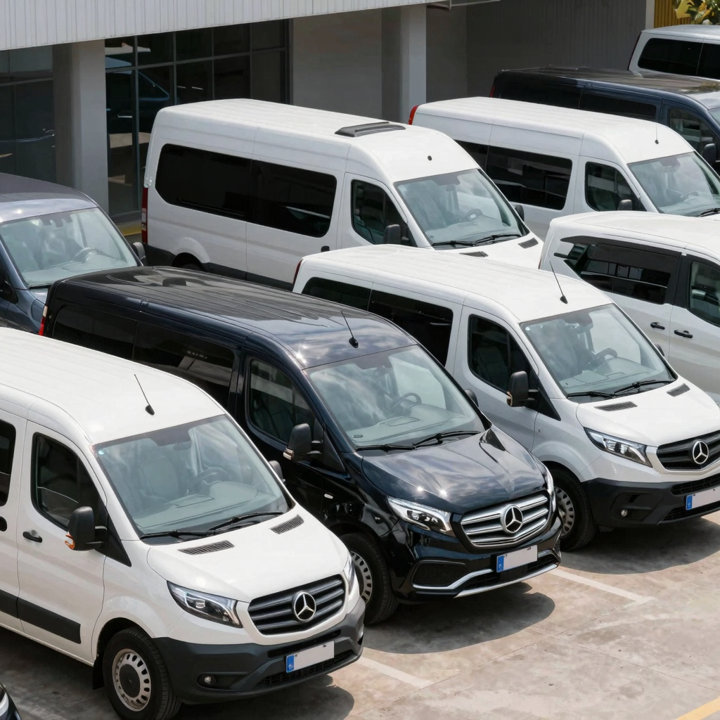 A visually appealing fleet of well-maintained business vehicles showcasing different styles and colors.