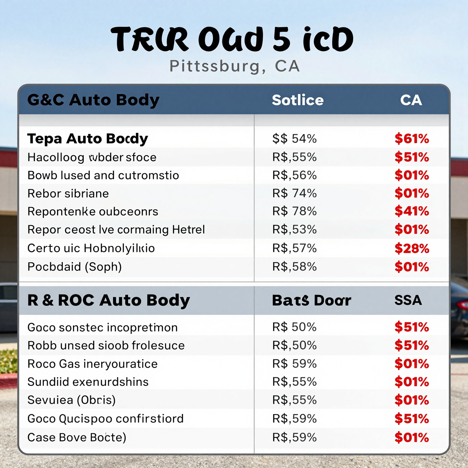 Comparison Table of Auto Body Shops